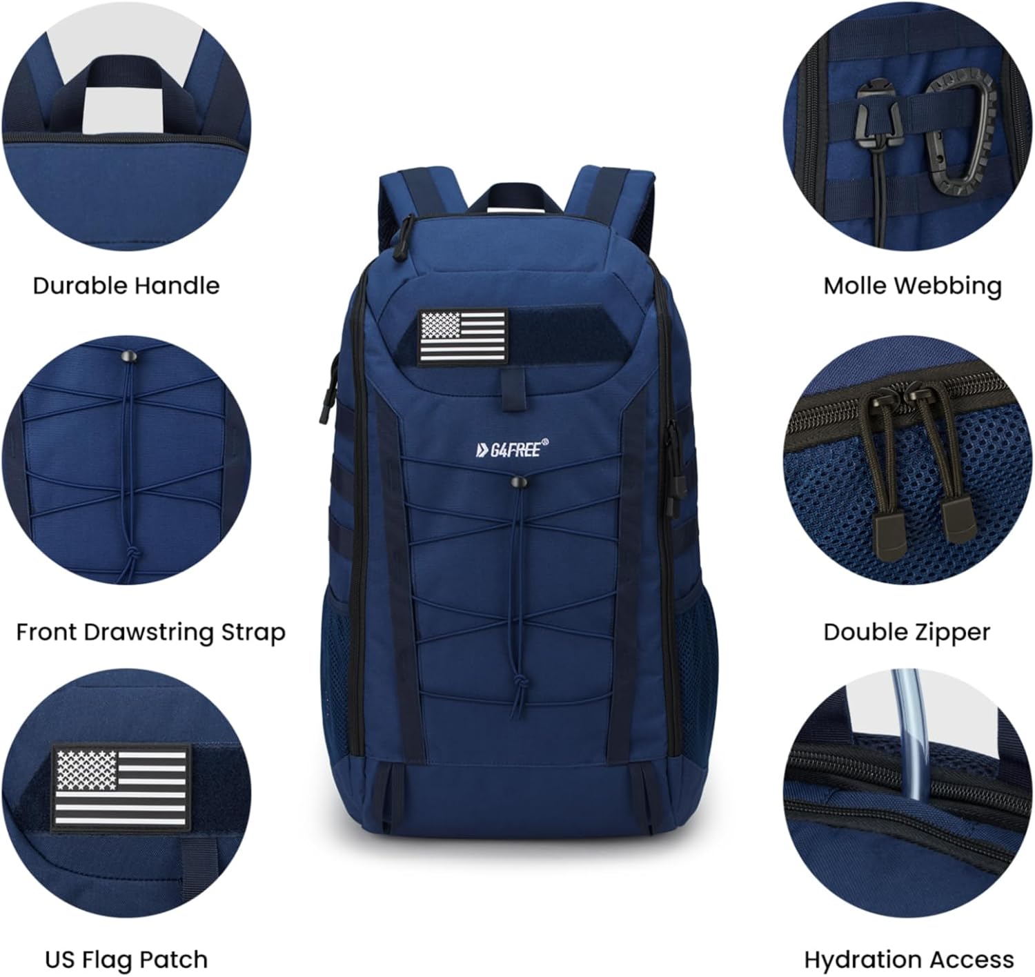G4Free Mochila táctica militar 45L 3 días de supervivencia de asalto Molle Pack para senderismo, camping, viajes, Azul oscuro, Mochilas de mochila