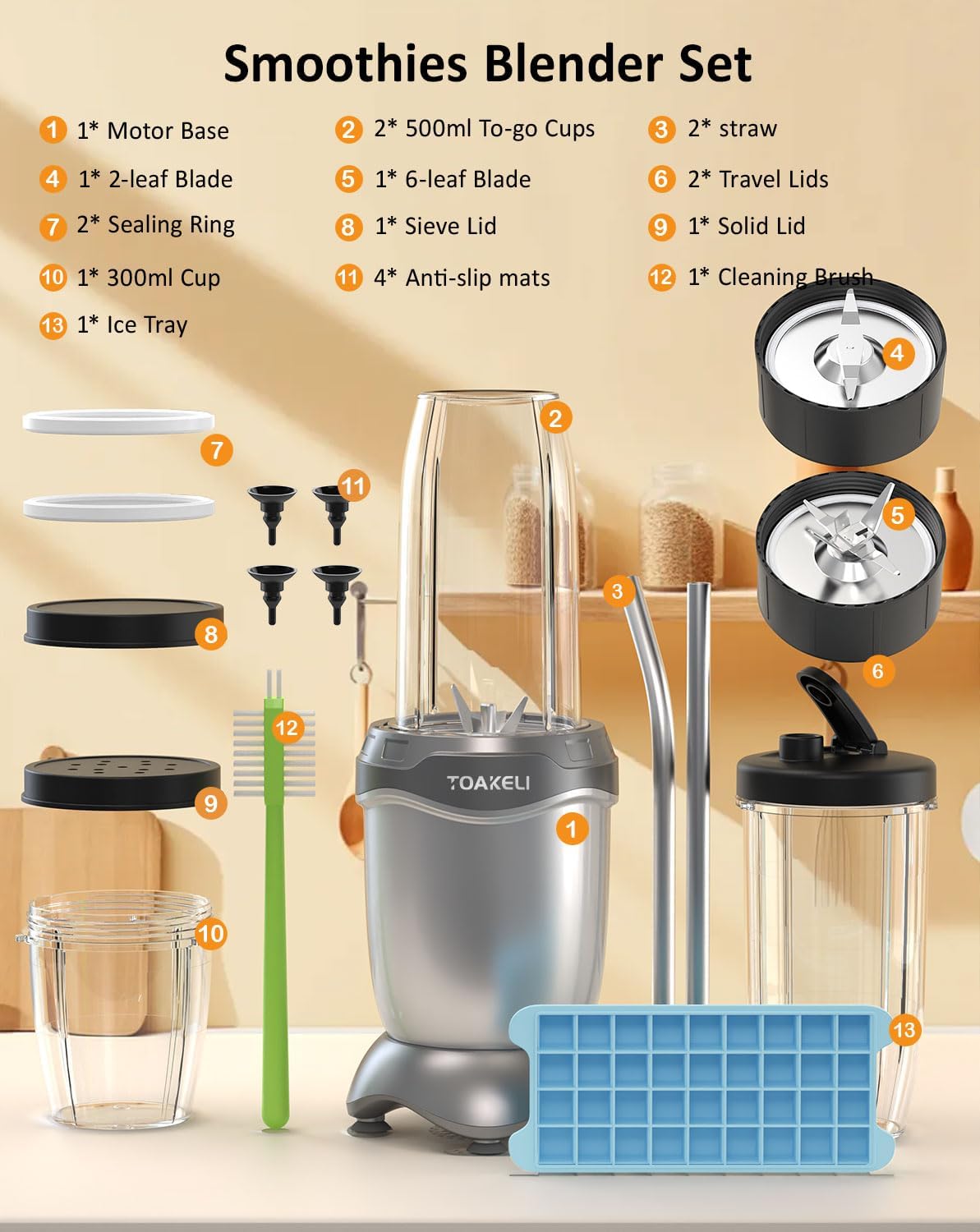 Batidora de batidos, licuadora personal compacta de 850 W, juego de licuadora de jugos, bebidas congeladas, batidos, salsas y más, 2 tazas para