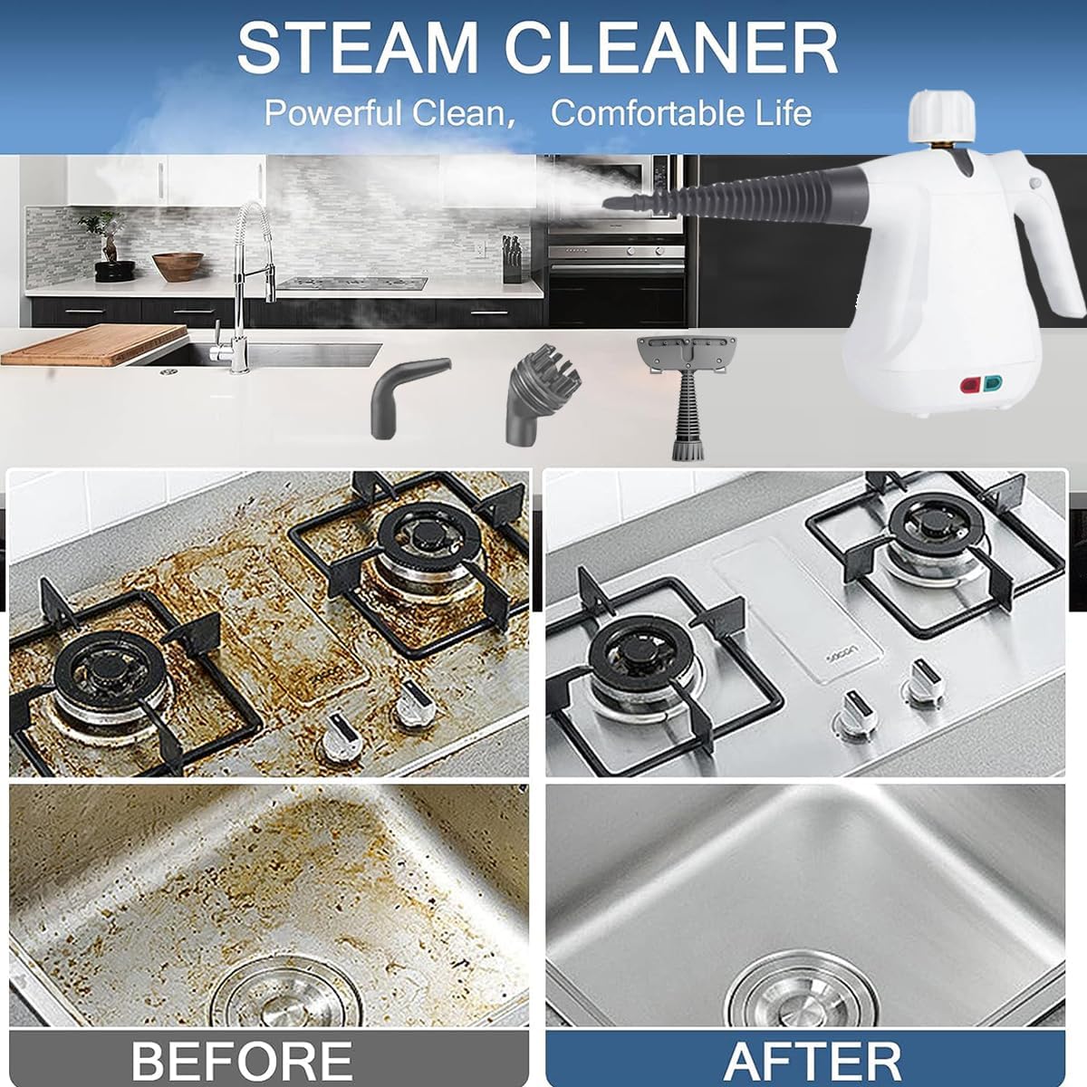 Limpiador a vapor presurizado, limpiador de vapor de mano para uso doméstico, cocina, baño, detalles del automóvil, piso, tapicería portátil