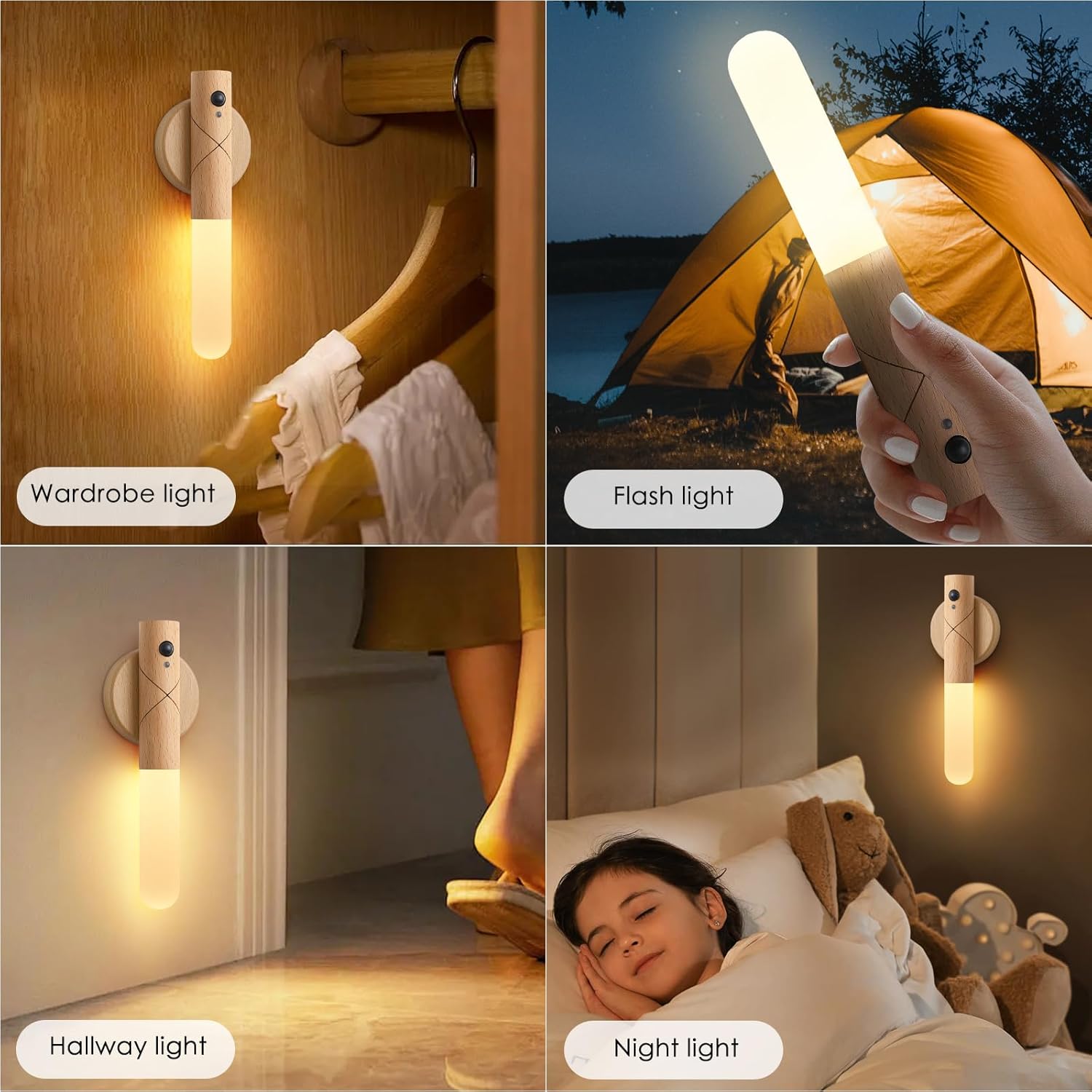 Juego de dos apliques de pared a pilas, sensor de movimiento, luz nocturna, cuerpo magnético, luces de pared recargables a pilas, luces de pared