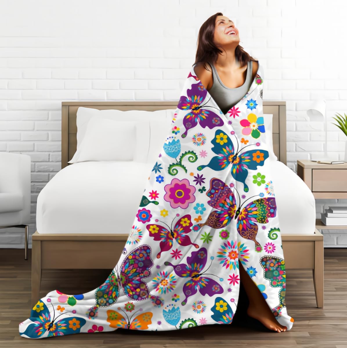 Zhung Ree Manta de franela de forro polar de microfibra de flores de mariposa coloridas, mantas duraderas para sofá, decoración del hogar, perfecta