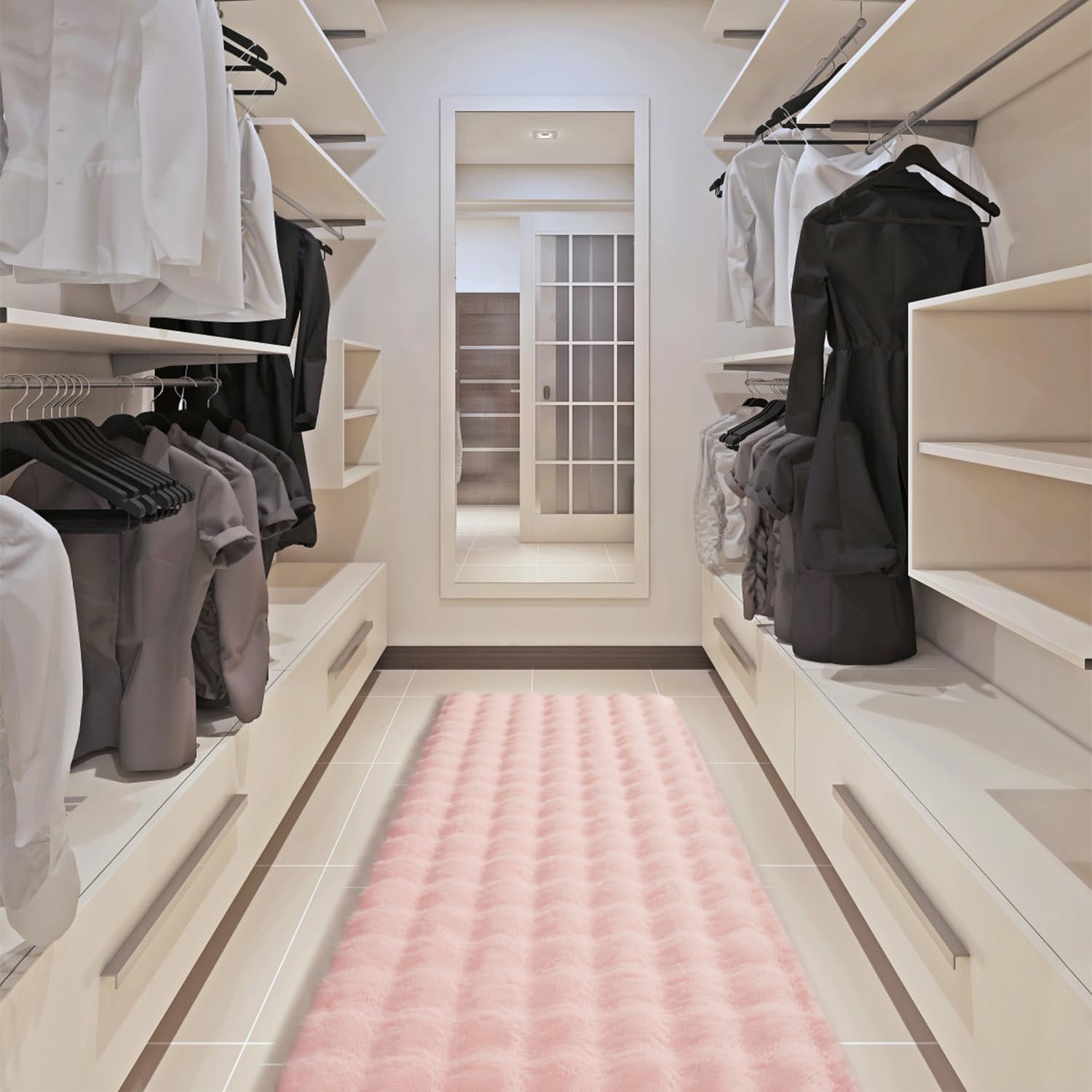 Alfombra de piel sintética esponjosa de color rosa, de 2 x 6 pies, alfombra de pelo de oveja ultrasuave, para dormitorio, sala de estar, chimenea,