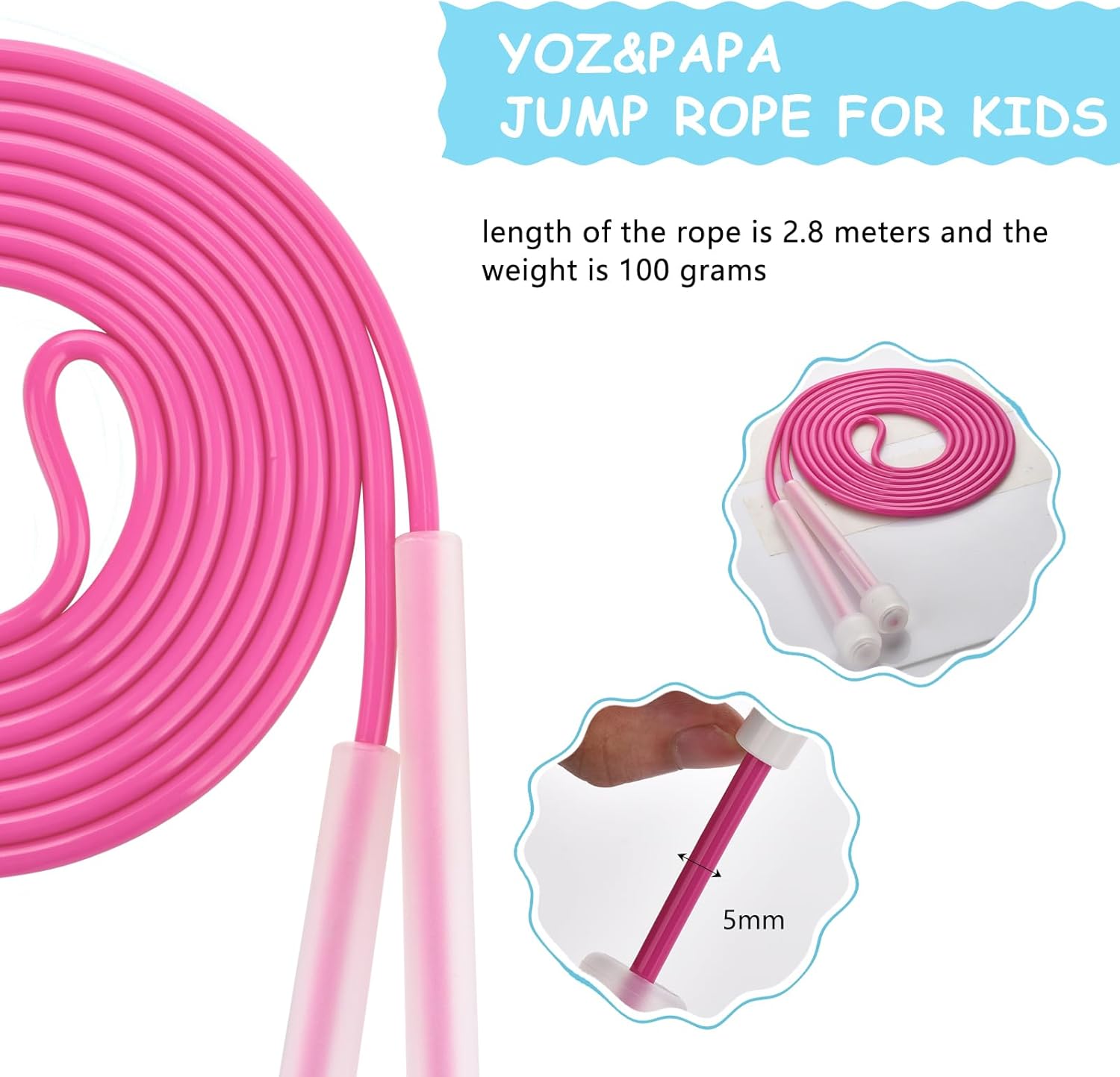 Cuerda de saltar para niños, ajustable, suave, sin enredos, de velocidad rápida, con asas de cubierta trasera para niños, niñas, niños, hombres,