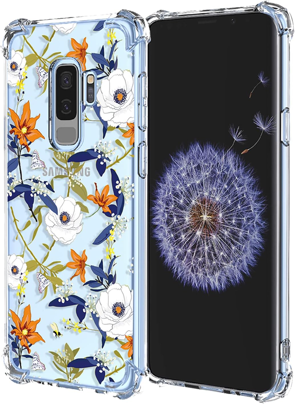 Funda para Galaxy S9 Plus Samsung S9 Plus transparente con patrón de flores de poliuretano termoplástico suave, a prueba de golpes, antiarañazos,