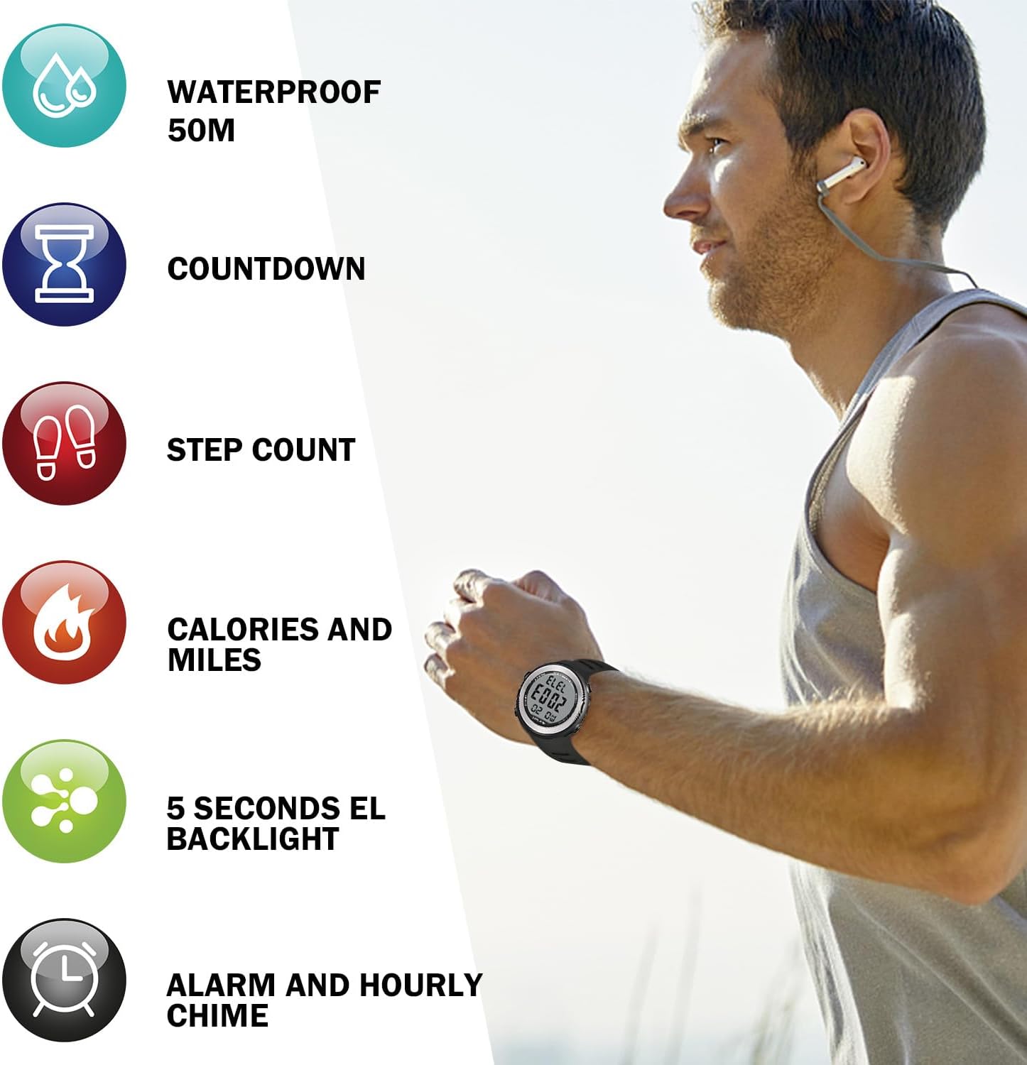 Reloj podómetro para personas mayores, sin Bluetooth, no requiere aplicación, con contador de pasos, calorías y números grandes, luz de fondo
