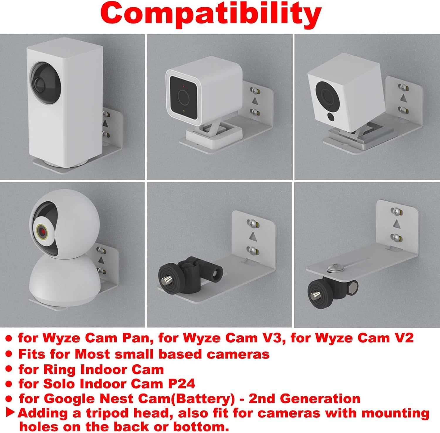 Soportes de montaje en pared universales para cámara Wyze Pan V2, V3 y otras cámaras de interior, soportes de pared para cámaras pequeñas de casa,