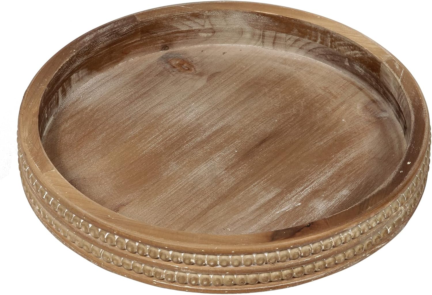Carah & Cossh Bandeja redonda de madera de 12 pulgadas, bandeja decorativa redonda de madera encalada, bandeja decorativa rústica redonda, perfecta