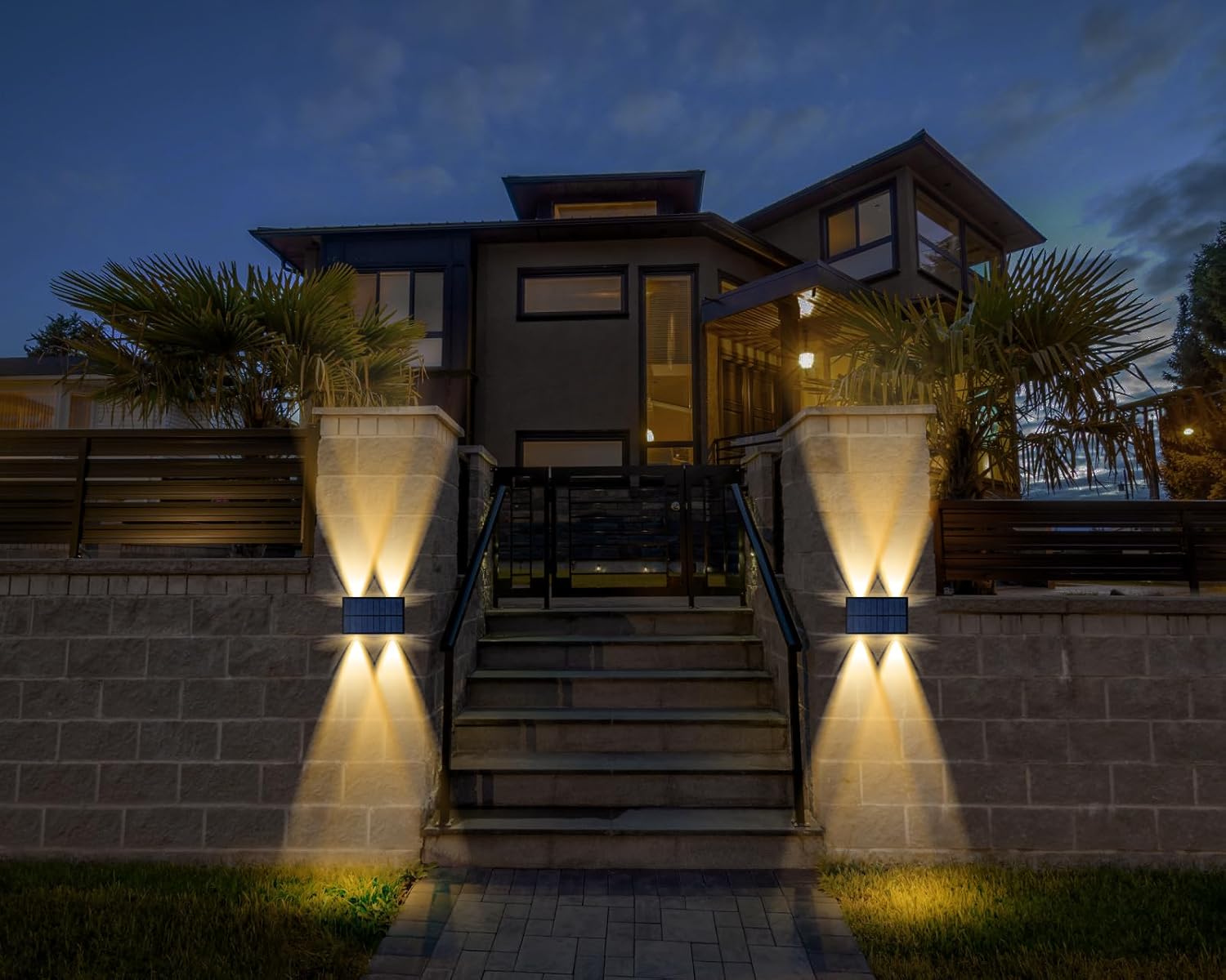 imasay Luces solares para iluminación exterior, arriba y abajo, luz solar para exteriores, dos modos de iluminación, encendidoapagado automático,