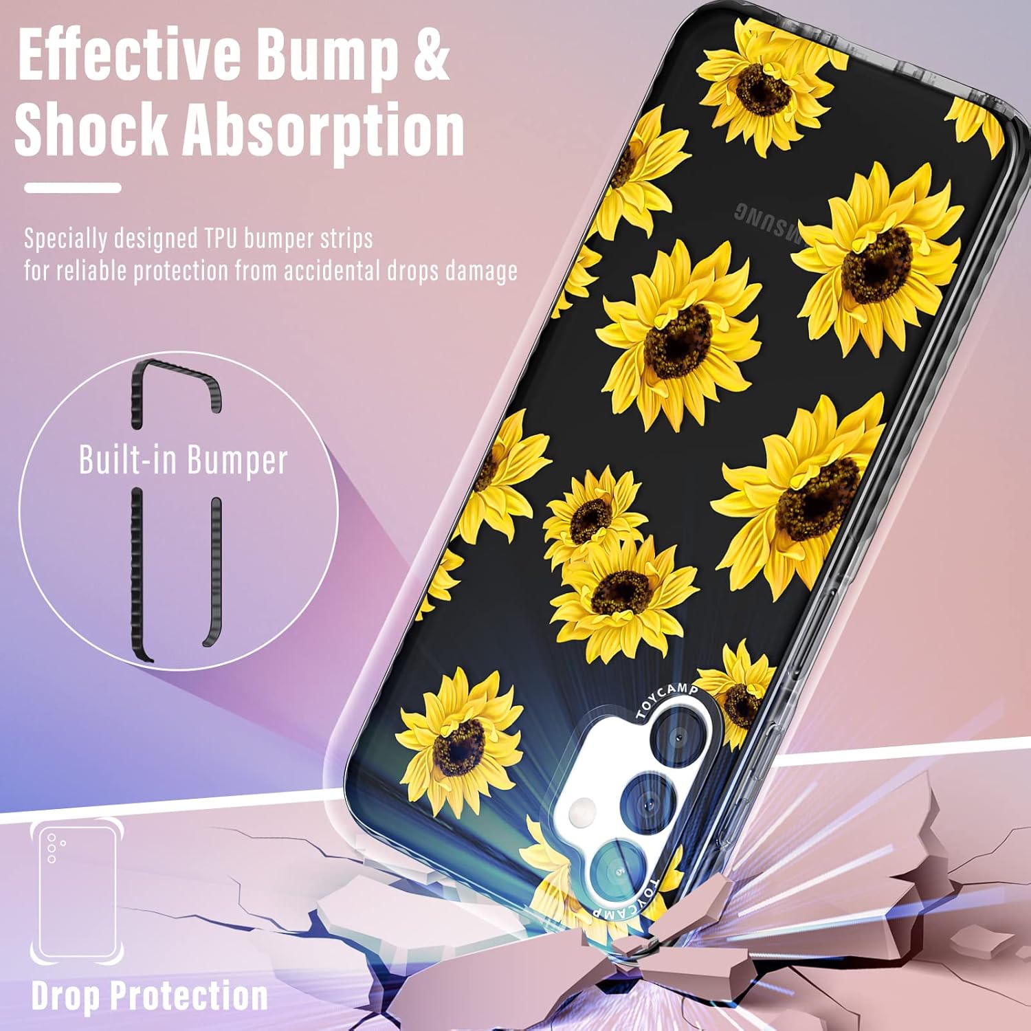 Toycamp Funda para Samsung Galaxy A13 5G para mujer, diseño femenino de girasol con bonito estampado floral de flores para niñas y adolescentes, con