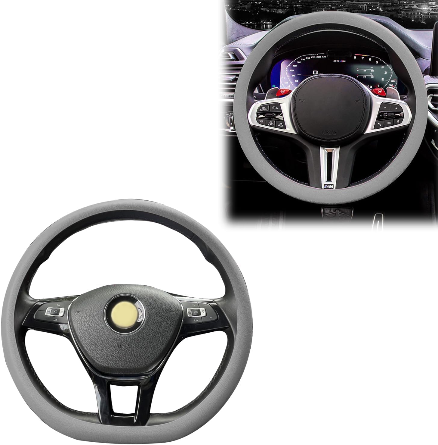 1 funda para volante de automóvil en forma de D, protector universal de silicona para volante de automóvil, elegante ajuste antideslizante para