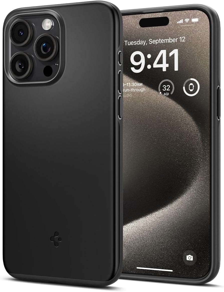Spigen Funda delgada diseñada para iPhone 15 Pro Max (2023), protección de grado militar, color negro