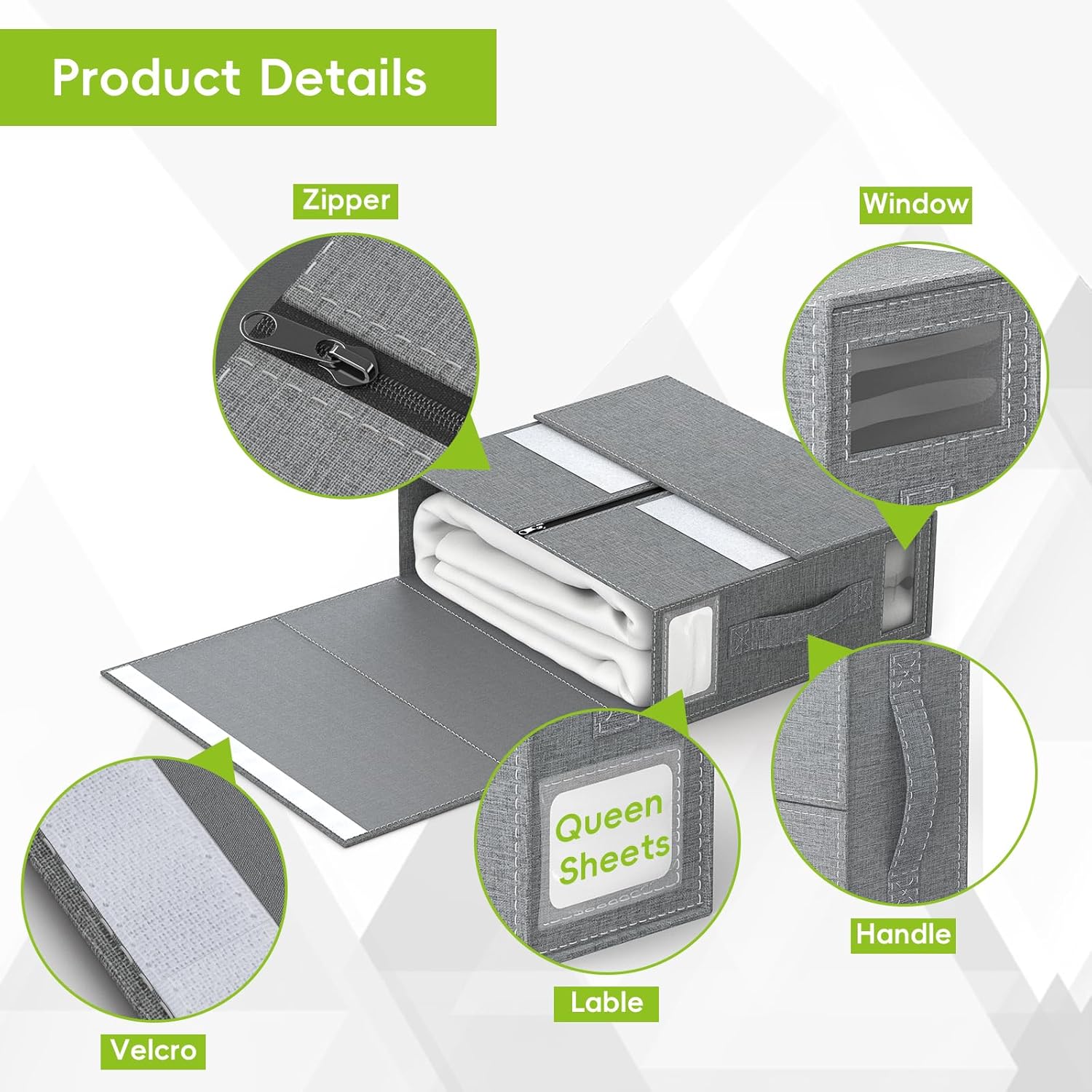 Feverdes SheetCube – Organizadores de sábanas y almacenamiento, paquete de 2 (tamaño Queen o King) plegable, con cremallera, para sábanas, fundas de
