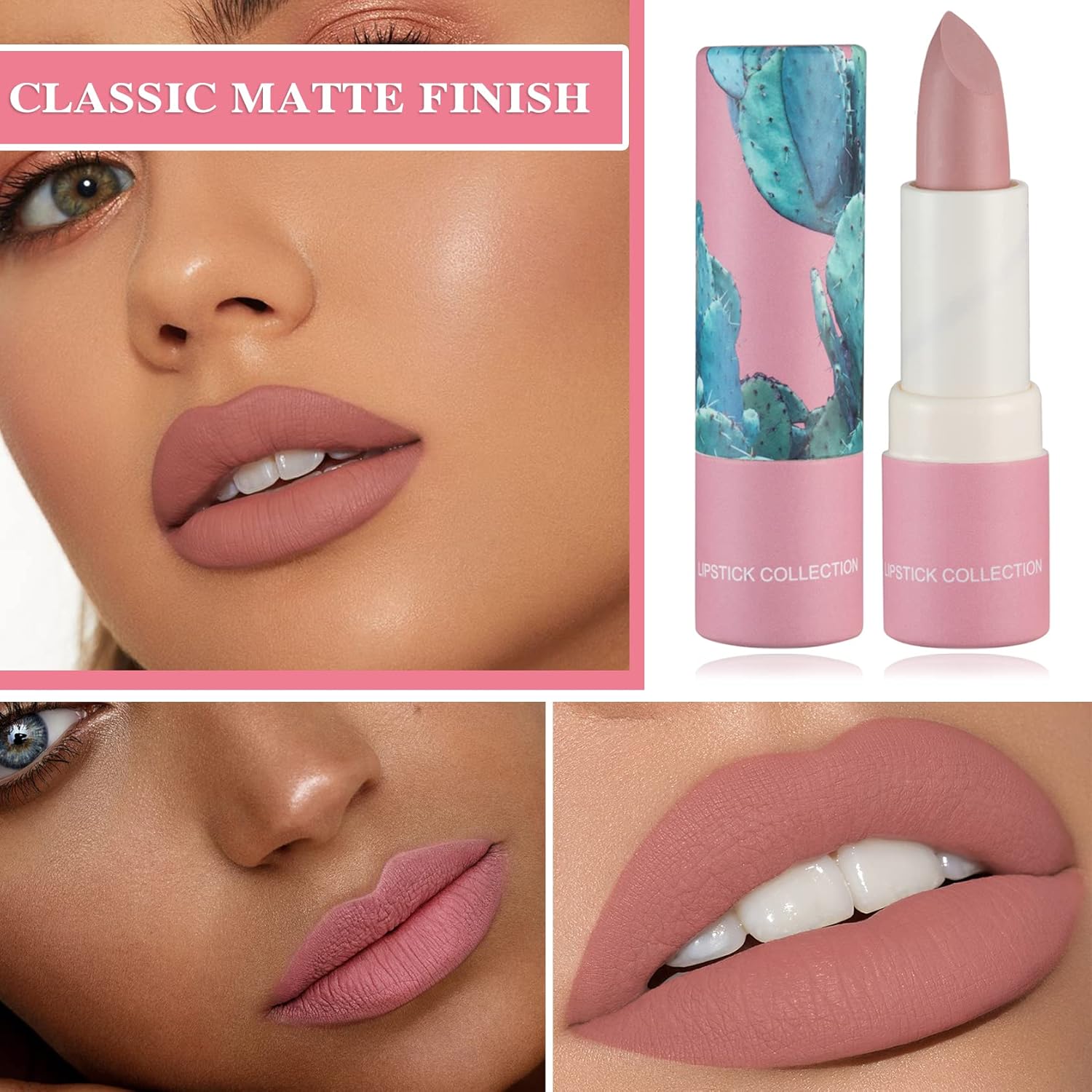 Fusang Juego de 3 lápices labiales mate color nude, lápiz labial mate de larga duración para mujeres, juego de brillo labial nutritivo para mujeres,