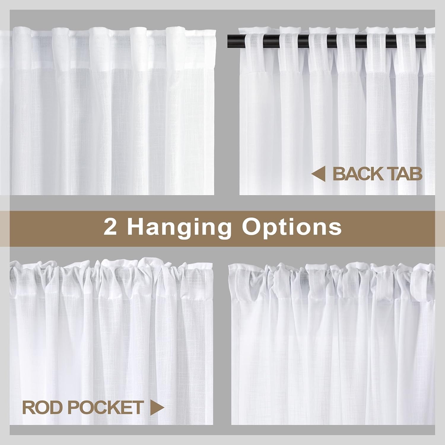 Cortinas blancas de cocina de 36 pulgadas de largo, juego de 2 paneles de media ventana, bolsillo trasero, cortinas de café de nivel pequeño,