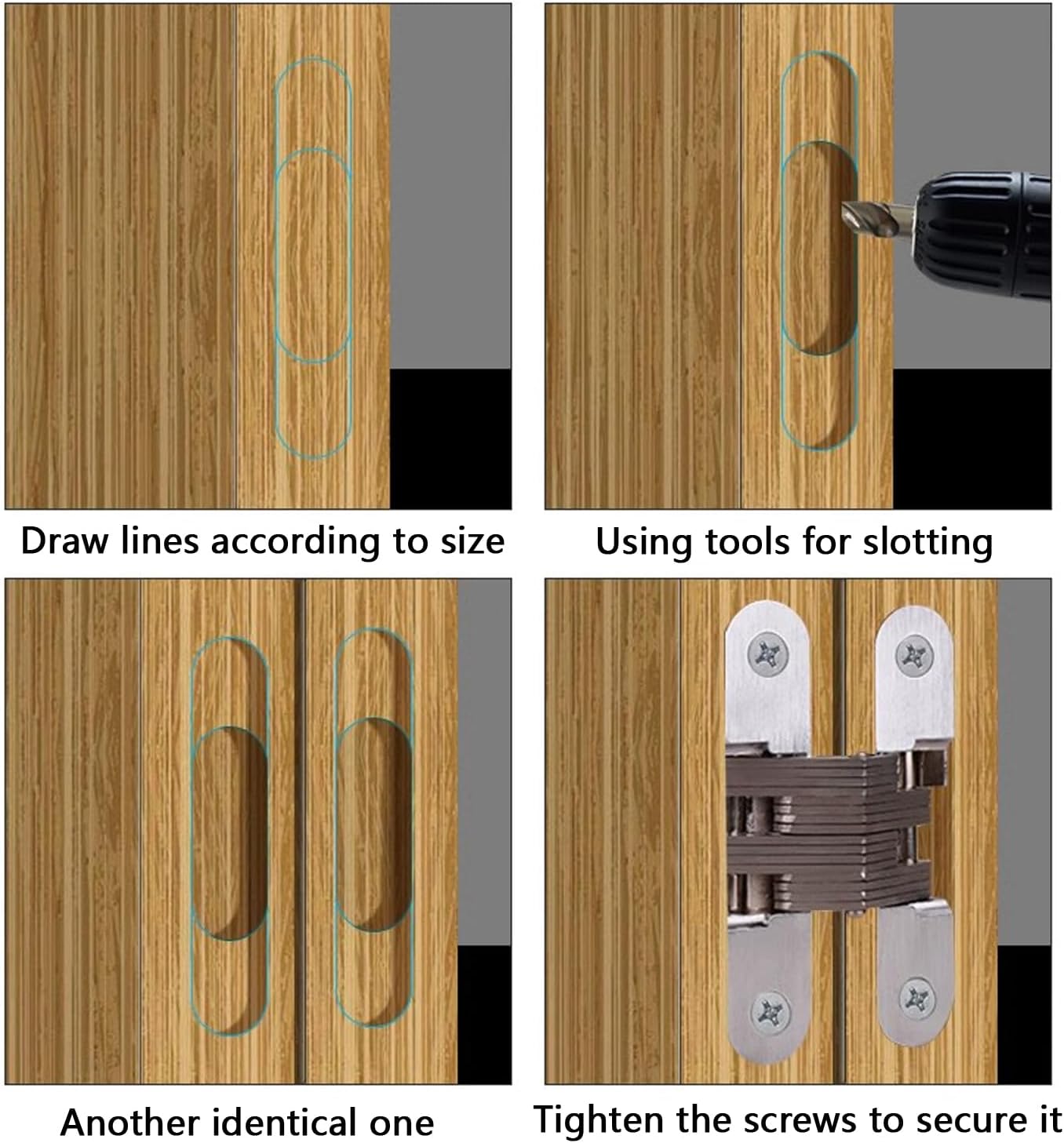 Bisagra cruzada 180 grados 4 núcleo de acero inoxidable bisagra bisagra oculta se utiliza para ocultar puertas, armarios, cajas de madera, mesas de