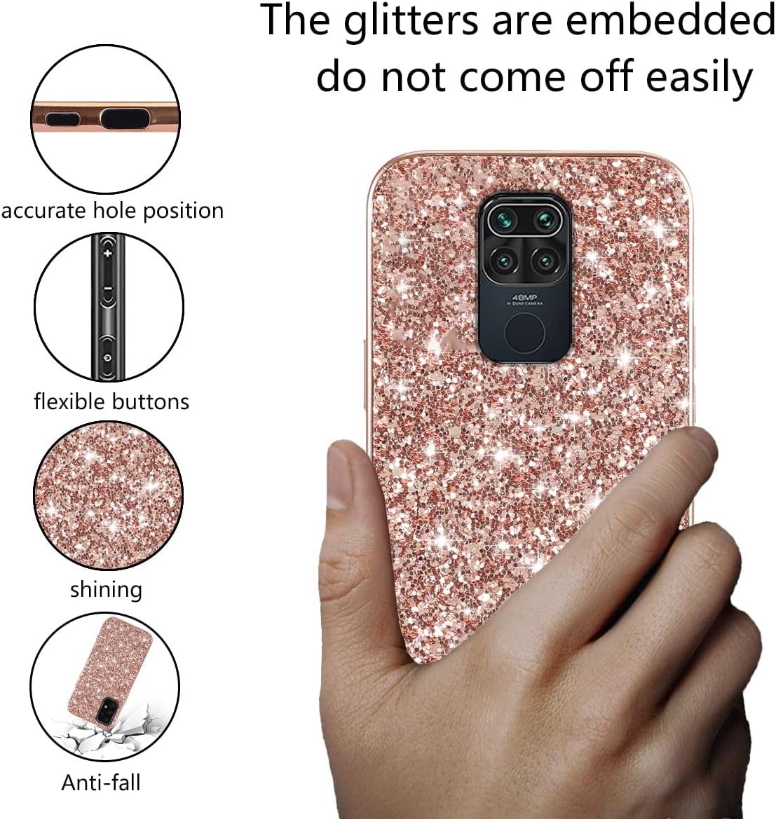 Funda compatible con Xiaomi Redmi Note 9 con purpurina a prueba de golpes, Redmi Note 9, funda protectora delgada de TPU suave y policarbonato de