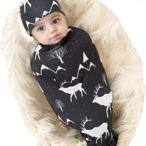 Galabloomer Juego de manta para recién nacido con gorro para bebé niño Galabloomer Juego de manta para recién nacido con gorro para bebé niño