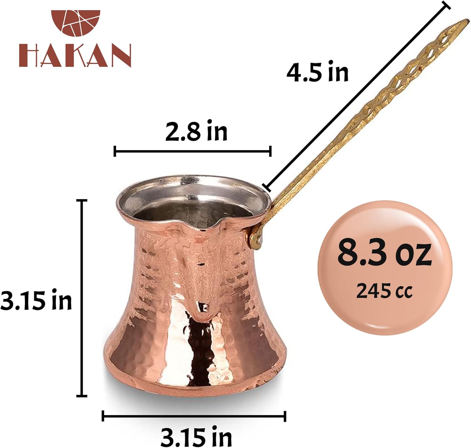 Hakan Cafetera turca, cafetera griega árabe, Cezve de cobre martillado, cafetera vintage hecha a mano con mango de latón, otomana tradicional