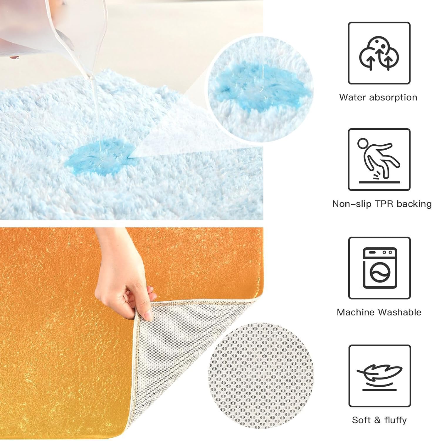 Sinestour Juego de 2 tapetes de baño antideslizantes en forma de U, lavables y absorbentes, esponjosos, para bañera, ducha, baño, 16 x 24 pulgadas +