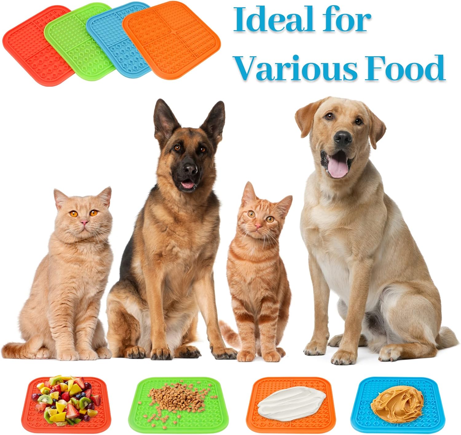 Tapete para lamer perros y gatos, paquete de 4 unidades, almohadilla para lamer mantequilla de maní para perros con fuertes ventosas para calmar,