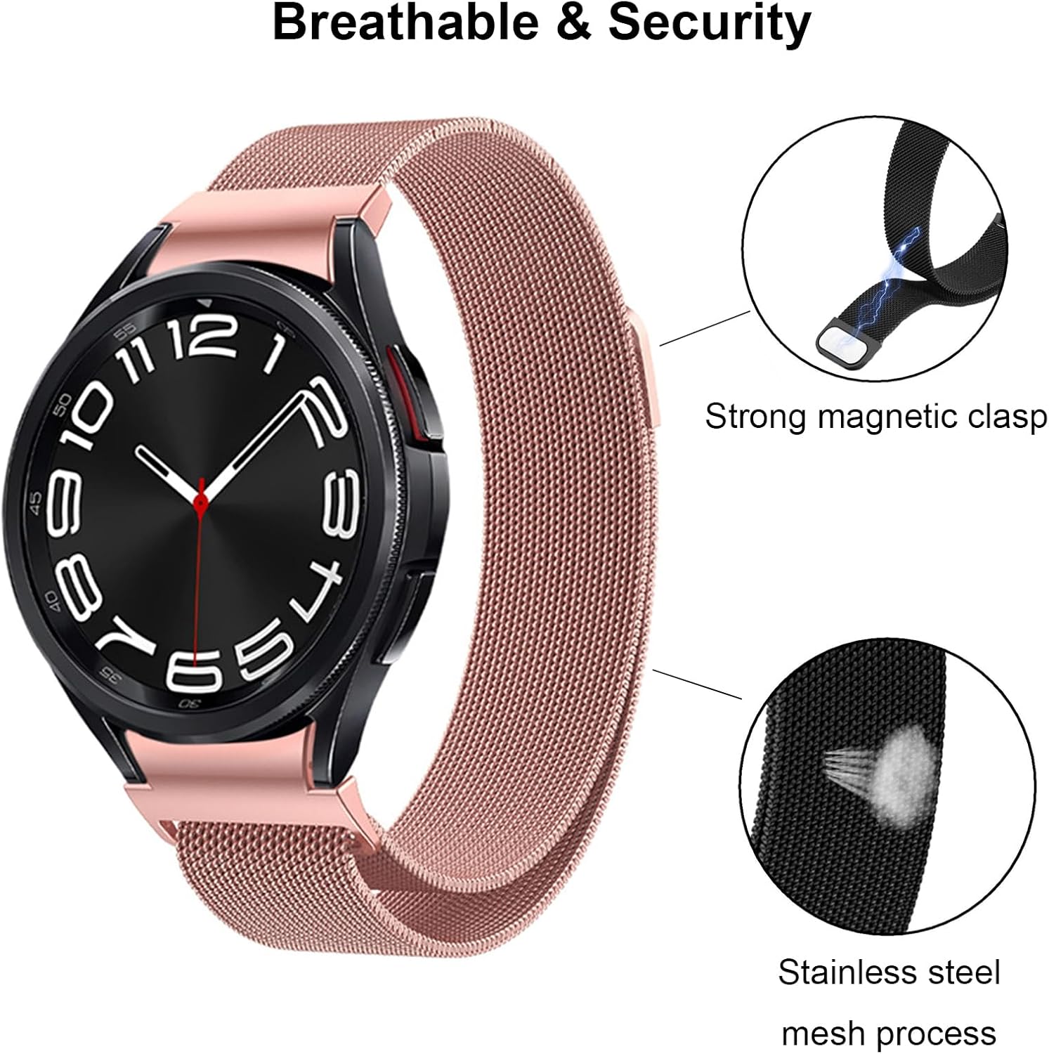 Correas de metal One Click No Gap compatibles con Samsung Galaxy Watch 6 5 4 1.575 in 1.732 inGalaxy Watch 6 Classic Band 1.850 in 1.693 inWatch 5
