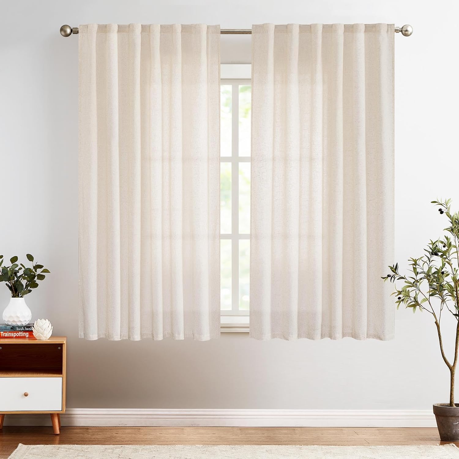 JINCHAN cortinas de mezcla de lino para sala de estar, con bolsillo para cortinero y trabillas traseras, paneles para dormitorio y puerta de patio,