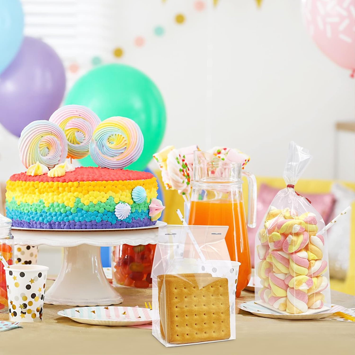 Bolsas de celofán reforzadas, bolsas de celofán de fondo plano con inserto de papel, 50 unidades, 3 x 2 x 8 pulgadas