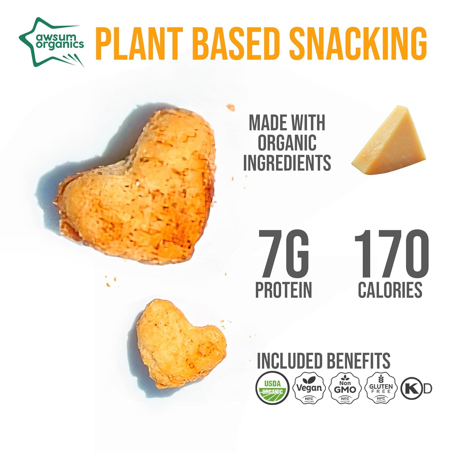 Awsum Organics SUPERFOOD Snacks de proteínas  Bocadillo saludable y crujiente  Soplos de proteínas a base de plantas  USDA Orgánico  Kosher  Sin OMG