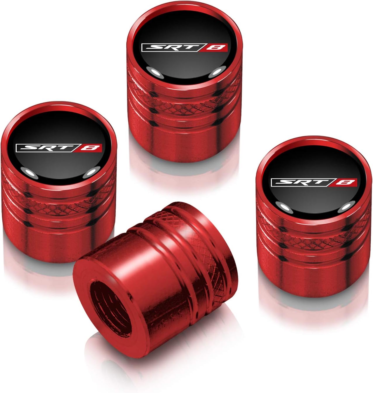 Para SRT-8 – Tapones de vástago de válvula de neumático estilo cilindro de aluminio negro sobre rojo para Dodge Jeep