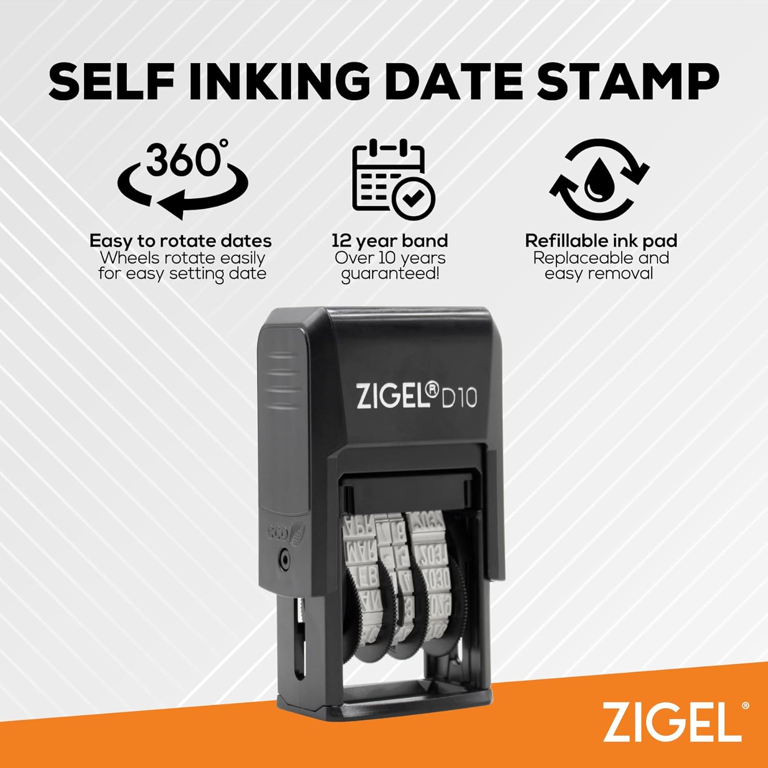 ZIGEL D10 Office Date Stamp – Sello de fecha autoentintado – Azul