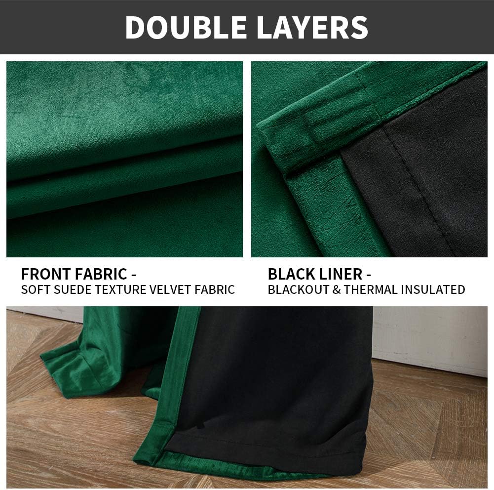Melodieux Cortinas de terciopelo 100% opacas para dormitorio, sala de estar, súper suaves, cortinas con aislamiento térmico con forro negro, 52 x 84