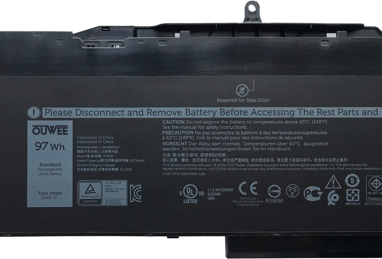 1FXDH – Batería para portátil compatible con Dell Latitude 15 5501 5511 Precision 3541 3551 Series Notebook 01WJT0 1WJT0 11.4V 97Wh 8071mAh 6-Cell