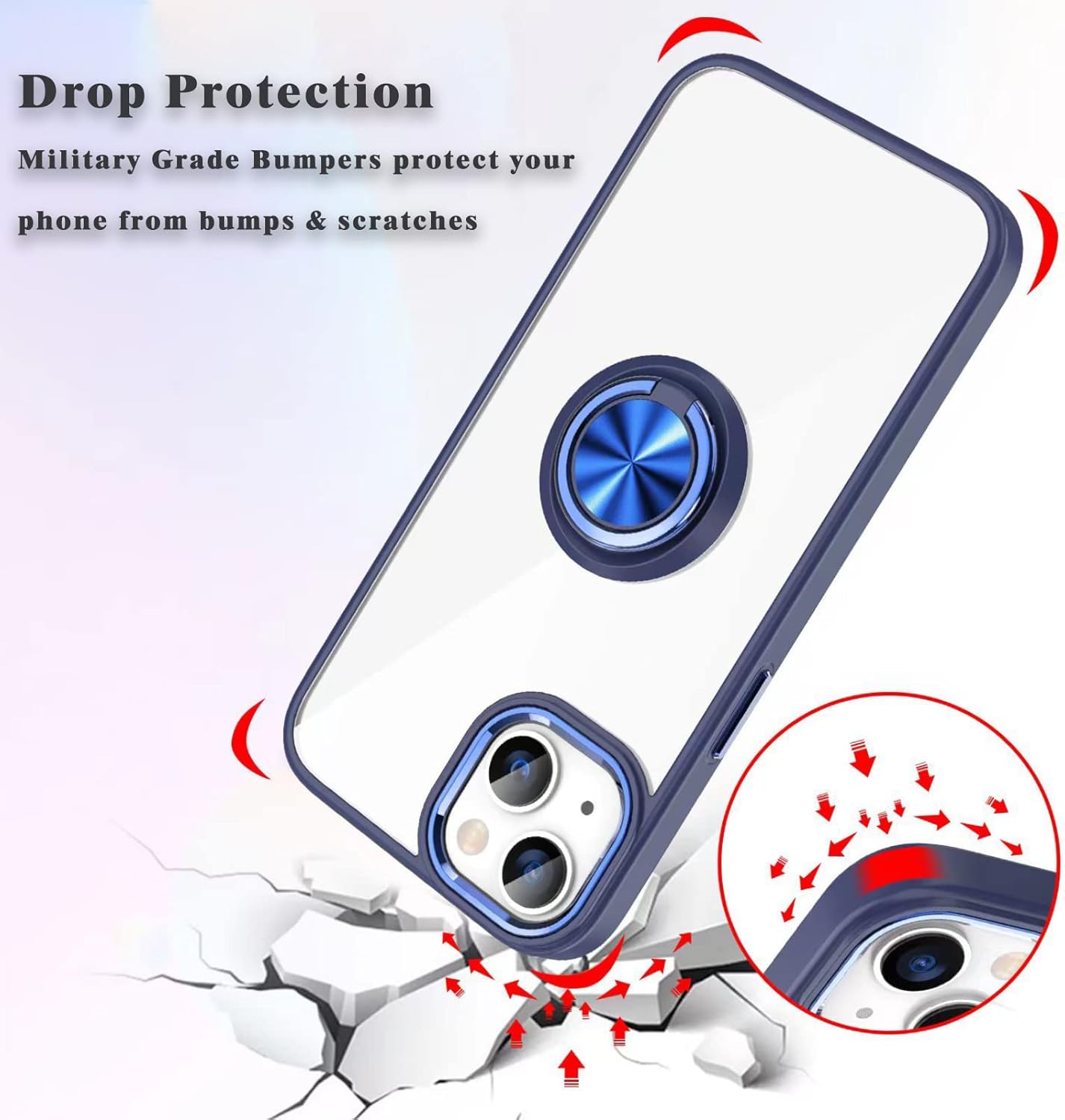 aowner Funda transparente para iPhone 14 Pro con soporte de anillo, soporte magnético de 360 giratorio para automóvil, bordes galvanizados que no se