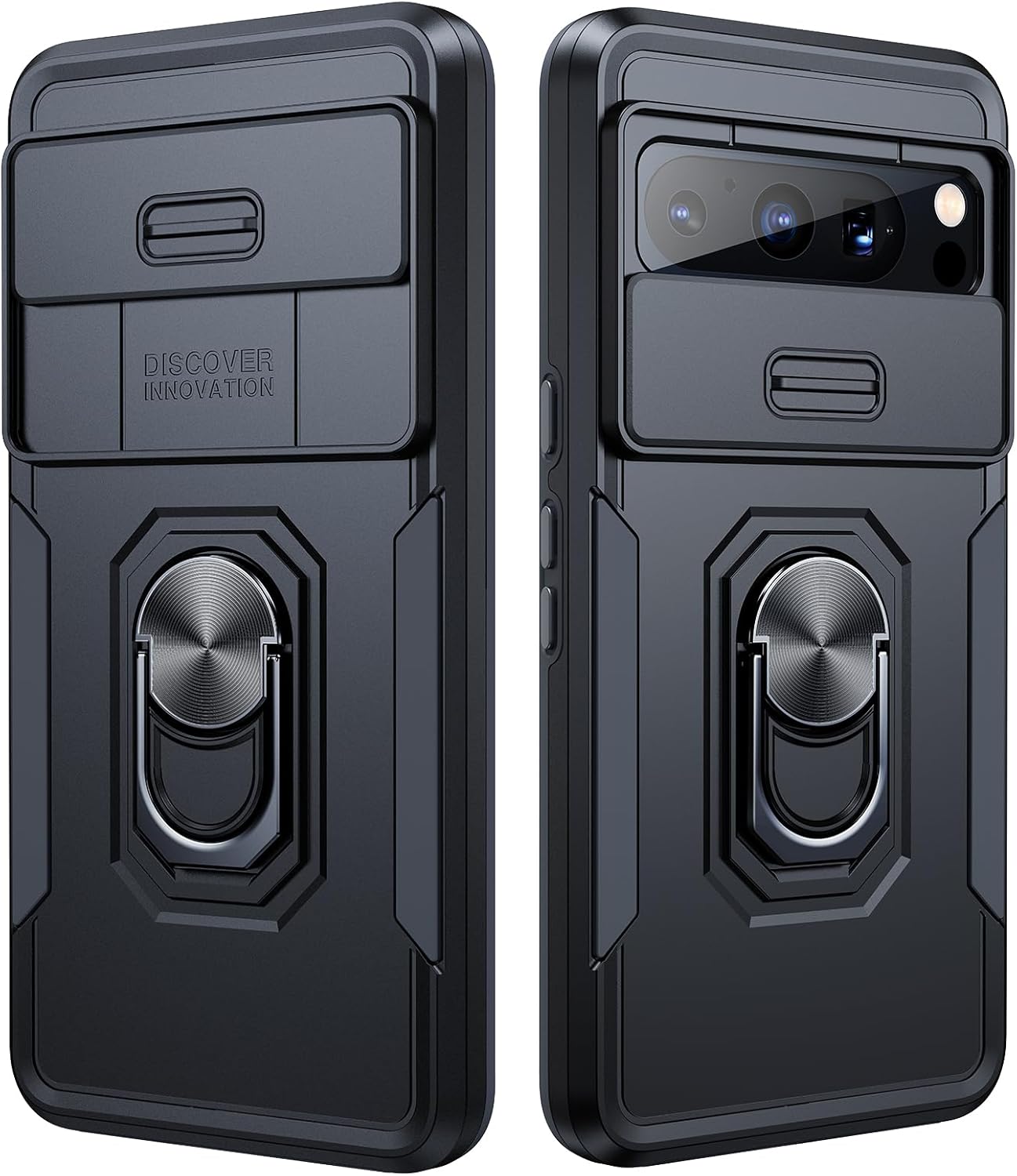 Simtect Funda para Google Pixel 8 Pro con cubierta de cámara, protección militar contra caídas de 14 pies soporte de anillo de rotación de 360 Funda