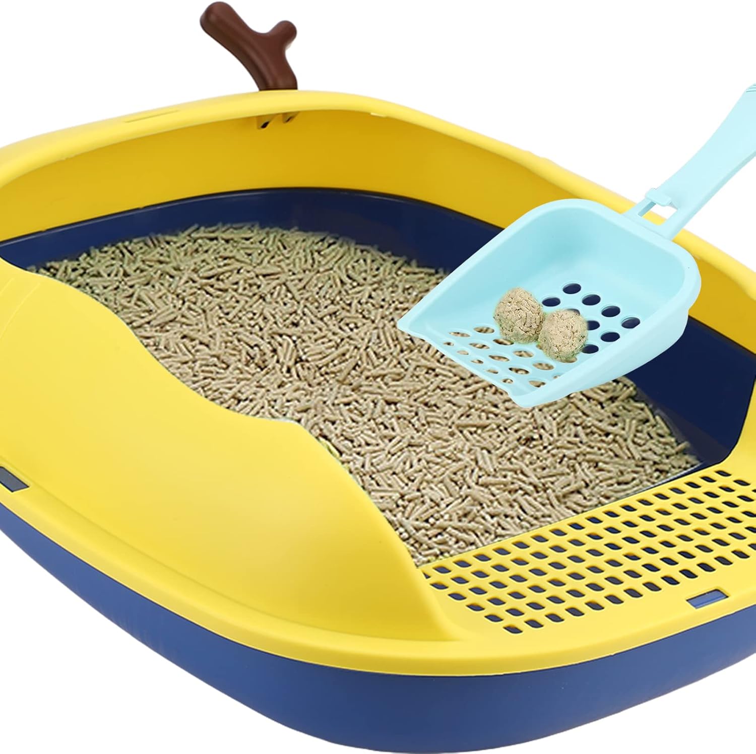 Caja de arena abierta para gatos, sartén a prueba de salpicaduras, bandeja de arena para gatitos, semicerrada, gran espacio, inodoro con pala para