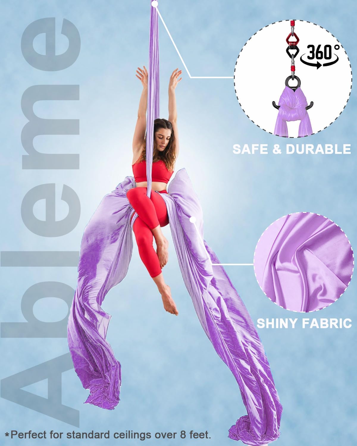 Kit de hamaca de yoga de seda aérea de 11 yardas nailon tricot de seda para danza aérea para el hogar, gimnasio, gimnasia, herramientas y guía de