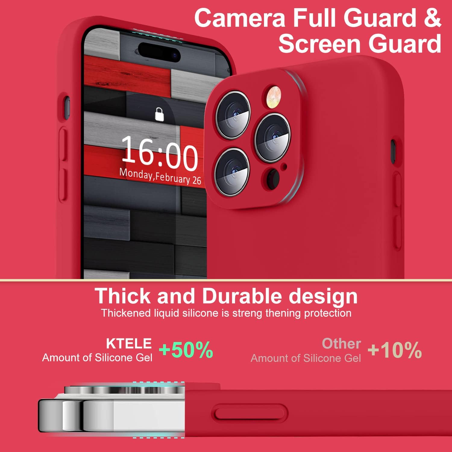 Ktele Compatible con iPhone 14 Pro, funda de silicona líquida de grado AB, cuatro esquinas 50 + bolsas de aire pequeñas a prueba de golpes forro de