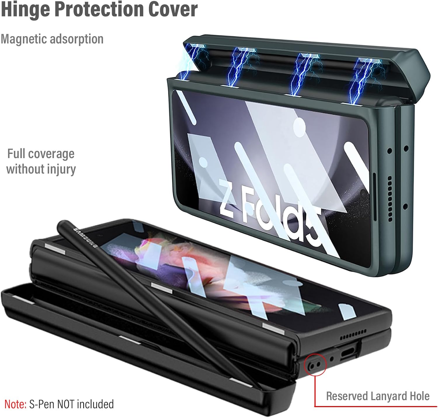 Z Fold 5 – Funda de piel sintética para Samsung Galaxy Z Fold 5, con protector de pantalla, cubierta de protección de bisagra de cuerpo completo,