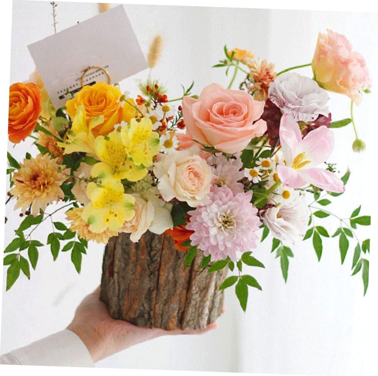 OSALADI Maceta de madera para tocón, 4 piezas, cubo de flores de corteza, barril de whisky al aire libre, macetas rústicas