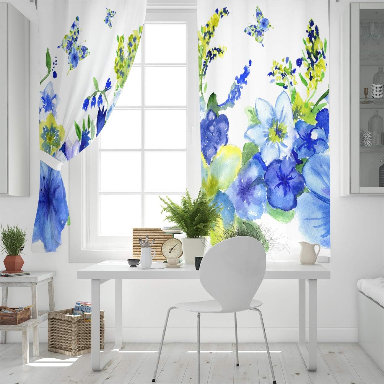 Blackout Curtains Thermal Insulated Watercolor Flower Solid Pattern Metal Grommet Elegant Room Drapes Window Curtain for Bedroom Living Room 52×84