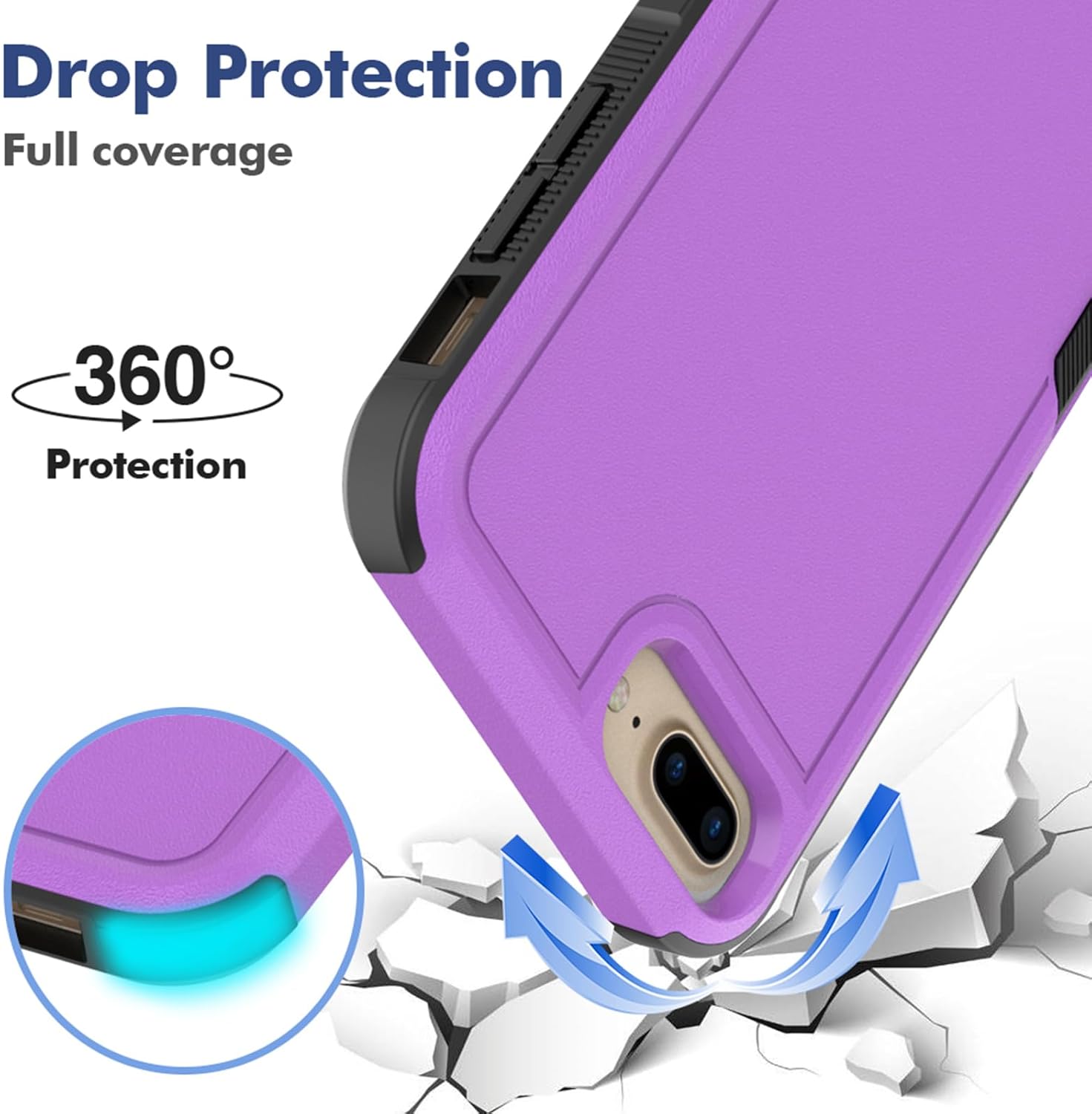 Funda para iPhone 8 PlusiPhone 7 PlusiPhone 6 Plus funda protectora de doble capa resistente para teléfono celular, a prueba de golpes, resistente,
