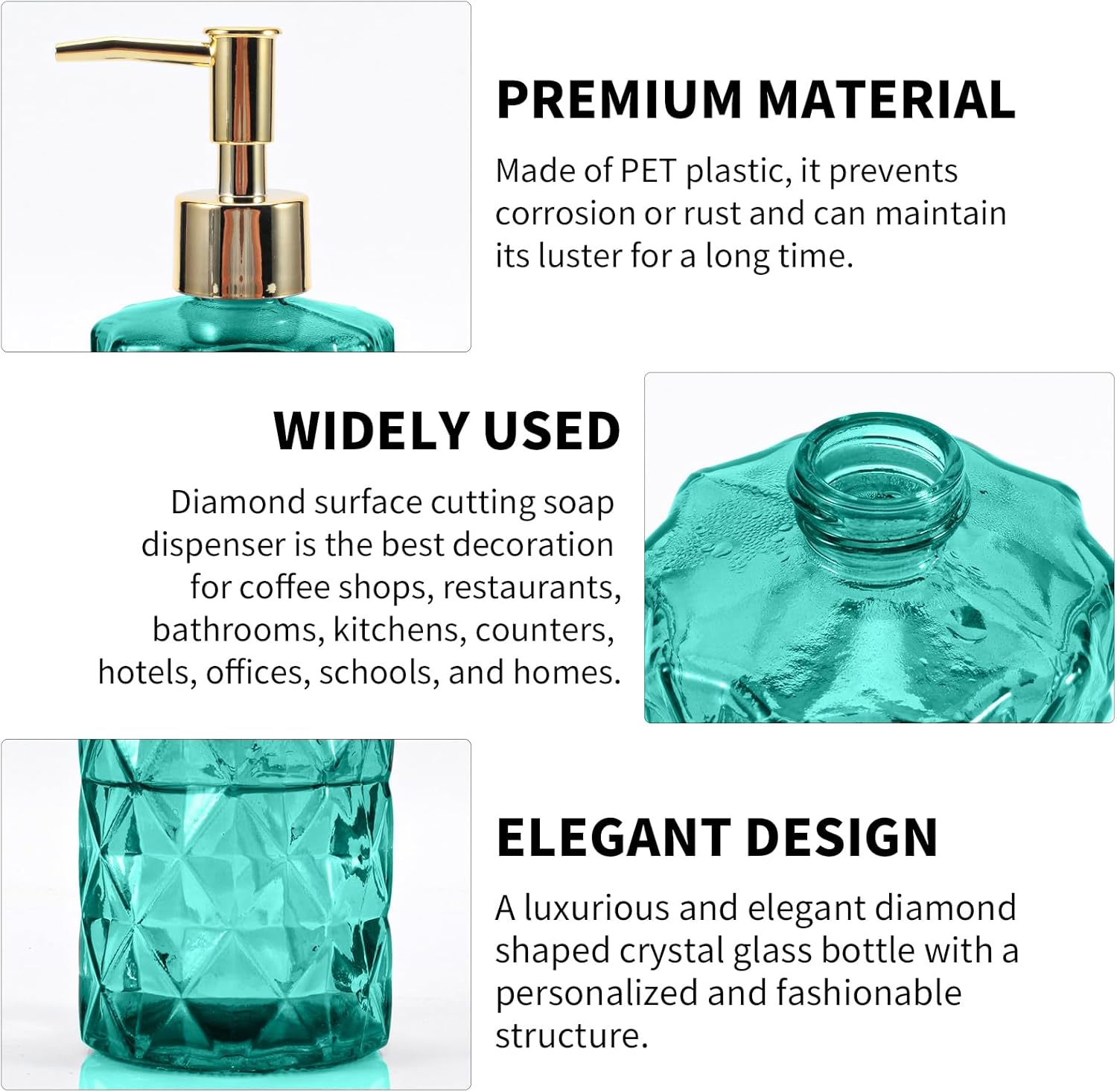 Dispensador de jabón con bomba, dispensador de jabón con patrón de diamante para encimera de cocina, baño, accesorios de baño rosa intenso (verde 2