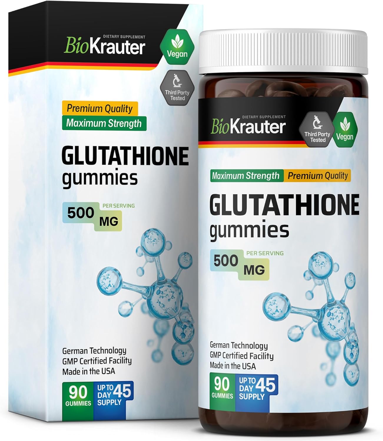 BIO KRAUTER Gomitas de L-glutatión  500 mg  Suplemento orgánico de glutatión reducido para desintoxicación hepática, inmune y apoyo de la piel