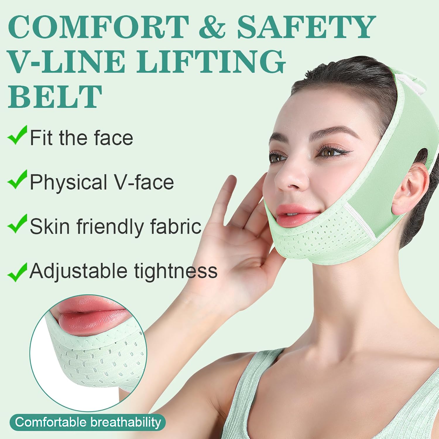 Cinturón de levantamiento facial, banda de estiramiento facial con rejillas de ventilación transpirables, levantamiento de cara, cómodo cinturón en