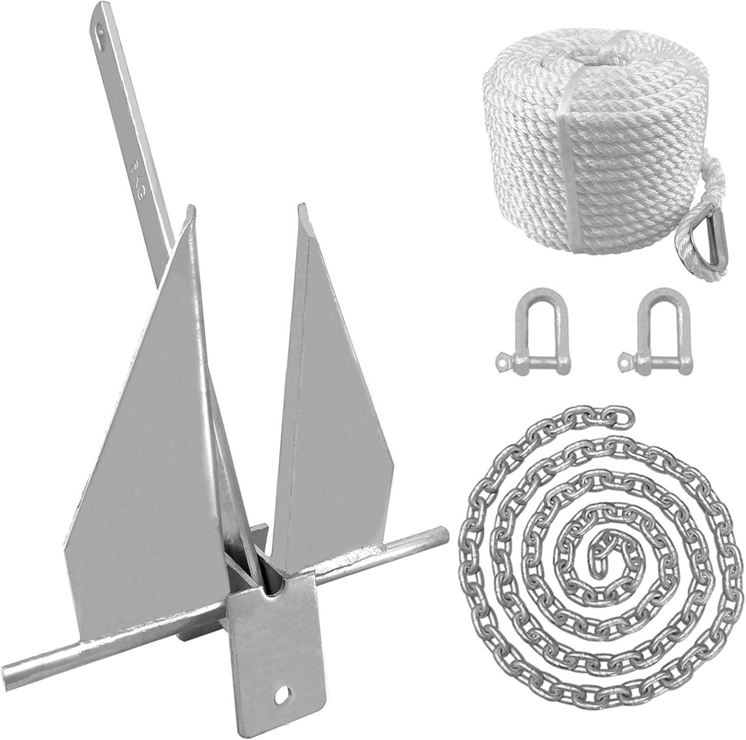 ISURE MARINE Boat Fluke Style – Kit de anclaje de acero galvanizado de 13 libras, incluye ancla, cuerda, cadena y grilletes