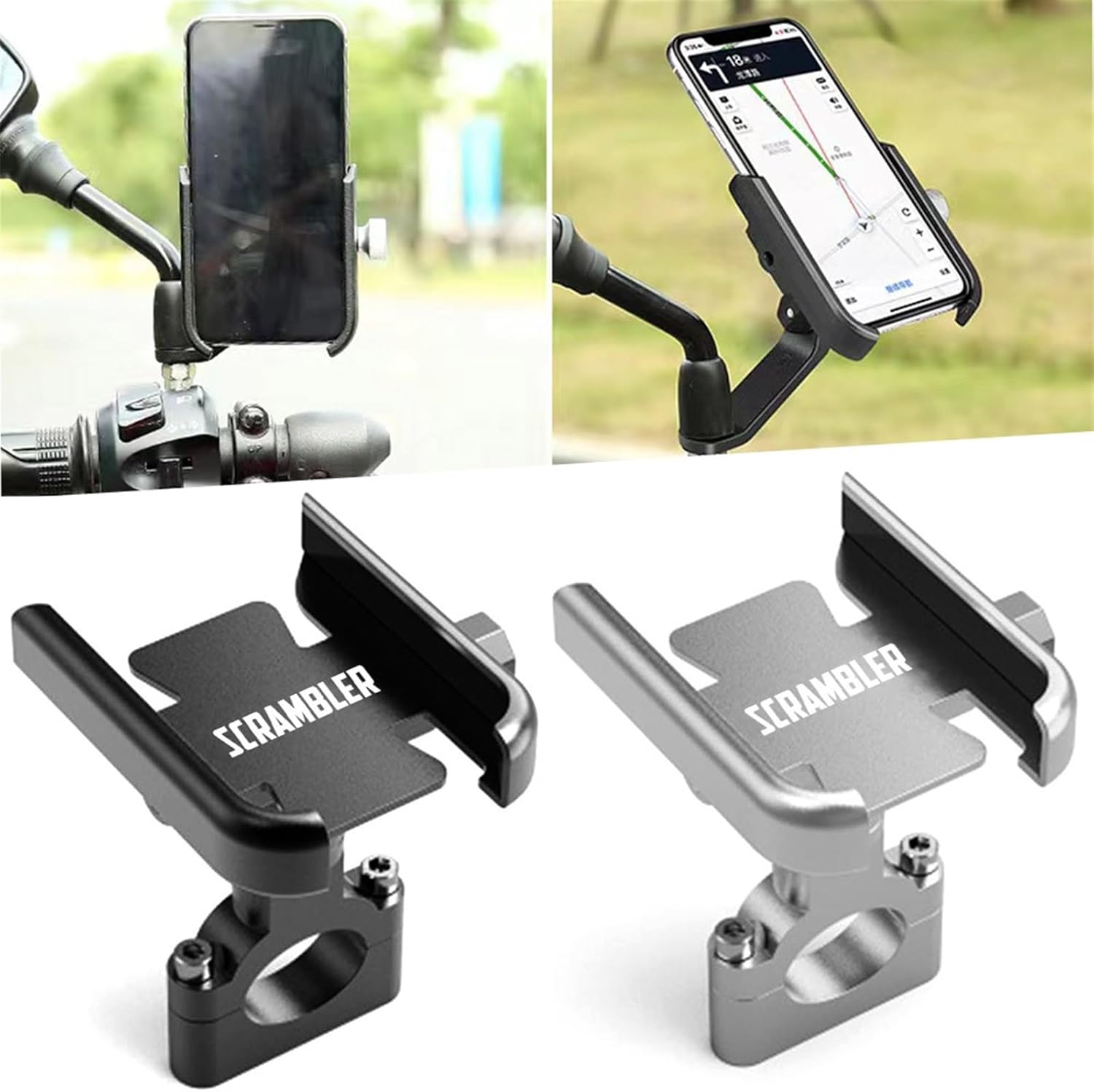 Para Ducati Scrambler 400 800 1100 Manillar Espejo Teléfono GPS Soporte Soporte de Moto Accesorios Soporte de Teléfono Móvil (Color Manillar Plata)