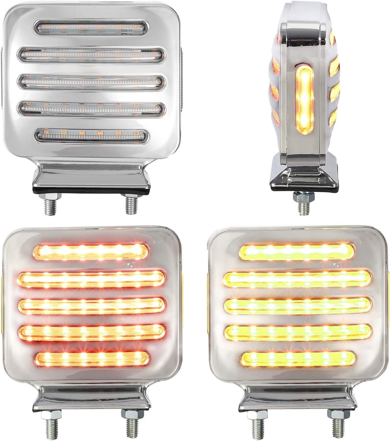 Partsam 2 luces LED de línea plana cromadas de doble cara, luces direccionales LED ámbarrojo, luces de pedestal LED cuadradas de línea plana,