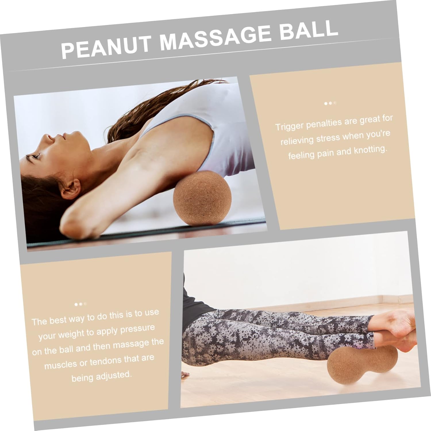 BESTOYARD 3 unidades de masaje de doble bola de punto de gatillo muscular, bola de masaje de pies, bola de movilidad para masaje físico de maní,