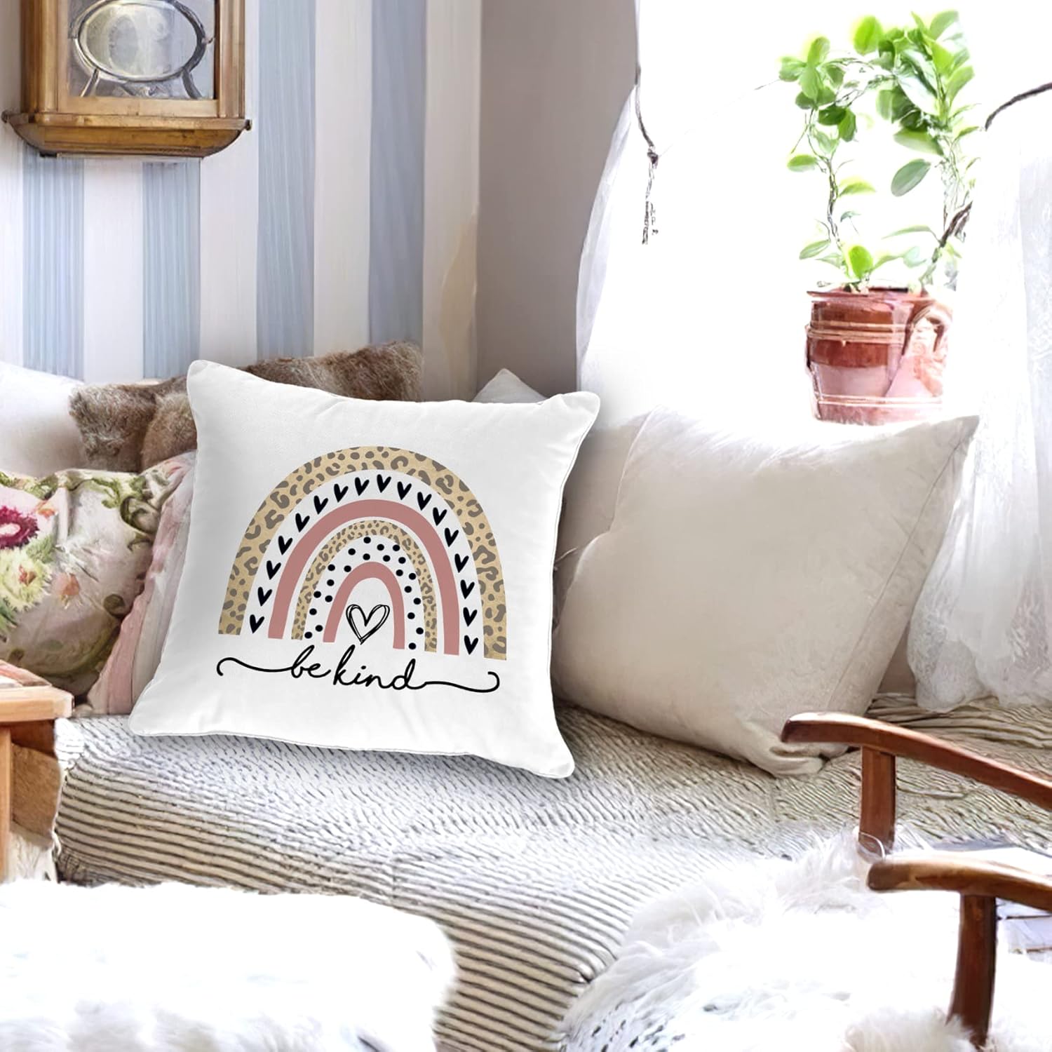 OGILRE Be Kind Rainbow – Funda de almohada con citas inspiradoras abstractas para el hogar, decoración de dormitorio de niñas, funda de almohada