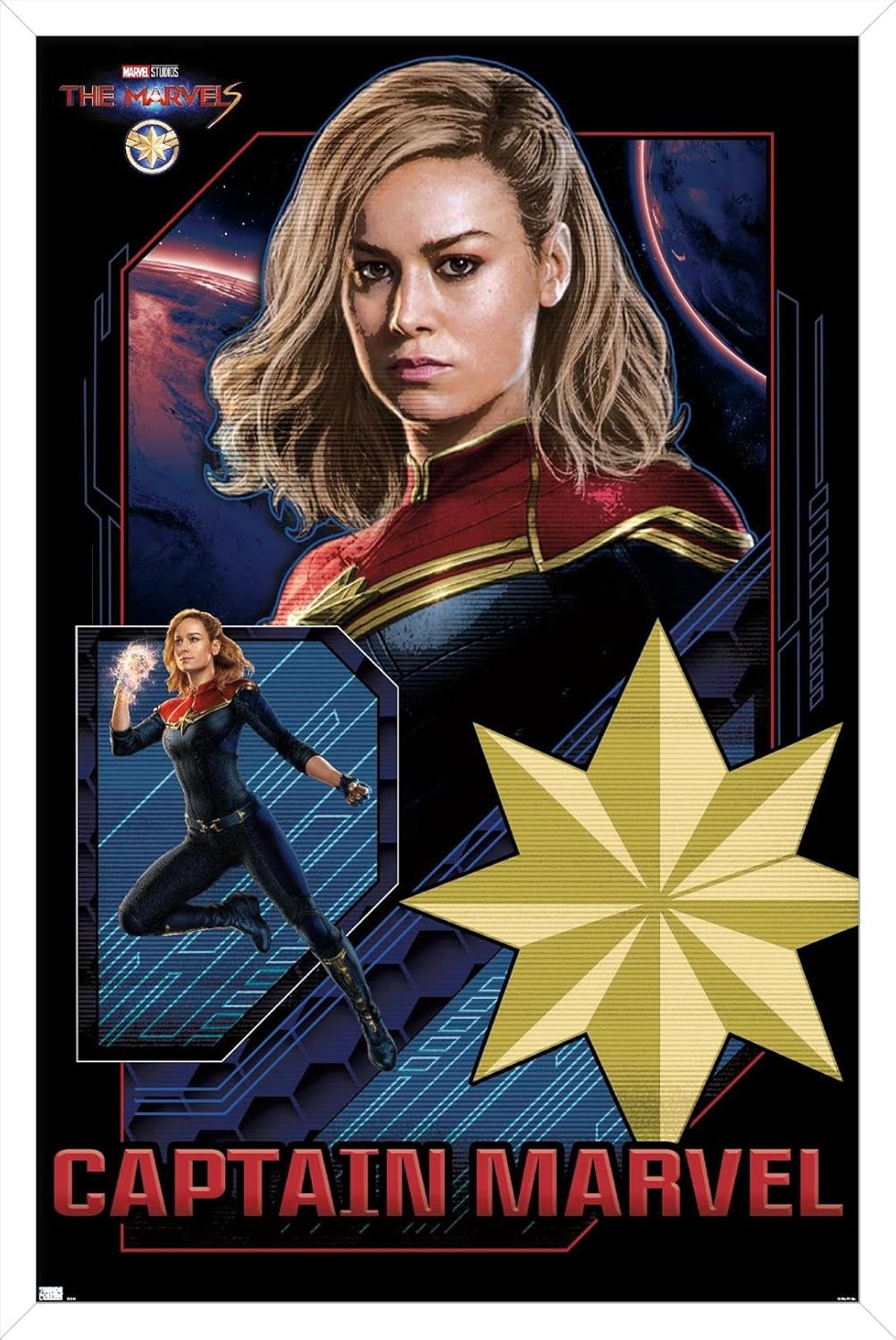 Trends International Marvel The Marvels – Póster de pared de Capitán Marvel, 14.72 x 22.37 pulgadas, versión enmarcada en blanco